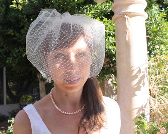 Bridal Blusher Birdcage Veil 9" Double Layer Illusion Tulle and Russian Net for your Wedding