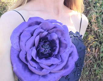 Large Flower Brooch, Giant Flower, Corsage Brooch, Fabric Flower, Rose Purple Large Scale Flower Prom, Anniversary, Wedding, Many Colors