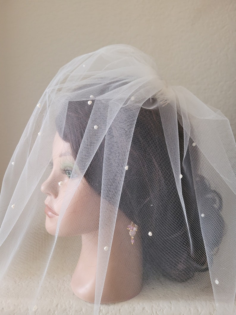 Bridal Tulle Blusher Birdcage Veil 12 Pearls Accents for Your Wedding Etsy