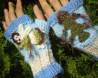 Christmas Themed Fingerless Handwarmers\/Gloves with Angel