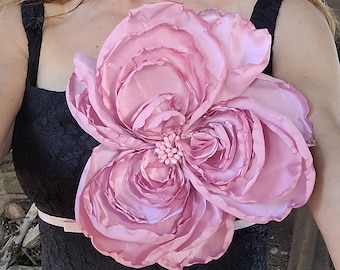 Large Flower Brooch, Giant Flower, Corsage Brooch, Dusty Pink Fabric Flower, Large Scale Flower for Prom, Anniversary, Wedding,  Many Colors