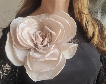 Corsage Brooch, Flower Brooch, Giant Flower, ivory Cream Fabric Flower, Large Scale Flower for Prom, Wedding,  Many Colors