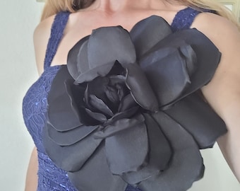 Large Flower Brooch, Giant Flower, Corsage Brooch, Black Fabric Flower, Large Scale Flower for Prom, Anniversary, Wedding,  Many Colors