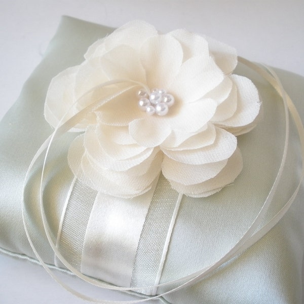 Wedding Ivory Bloom Flower Ring Bearer Pillow