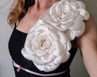 Large Flower Brooch, Ivory Giant Flower, Corsage Brooch, Fabric Flower, Large Scale Flower for Prom, Anniversary, Wedding,  Many Colors