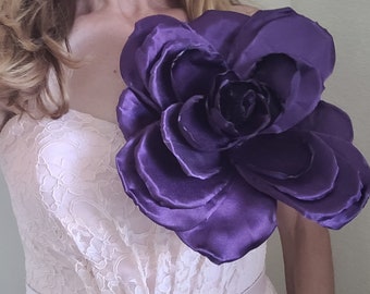 Large Flower Brooch, Giant Flower, Corsage Brooch, Fabric Flower, Purple Large Scale Flower for Prom, Anniversary, Wedding,  Many Colors