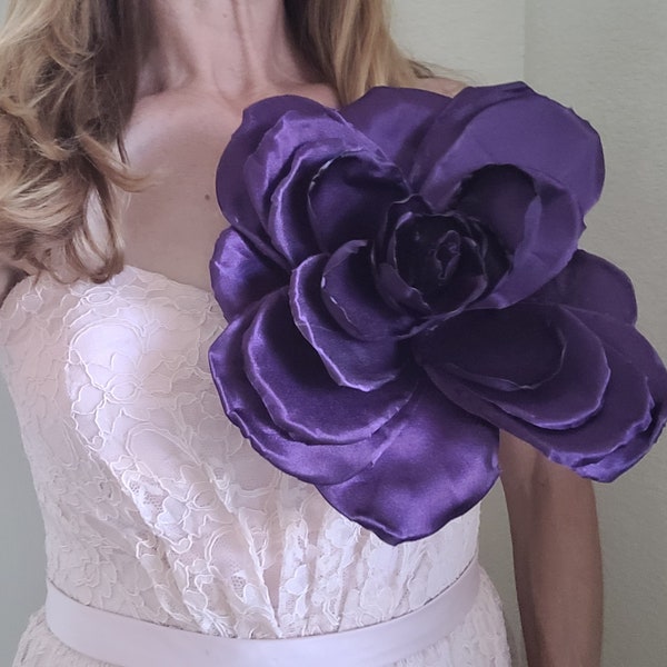 Large Flower Brooch, Giant Flower, Corsage Brooch, Fabric Flower, Purple Large Scale Flower for Prom, Anniversary, Wedding,  Many Colors