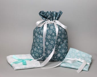 Reusable Fabric Gift Bag - Dark Blue Snowflakes