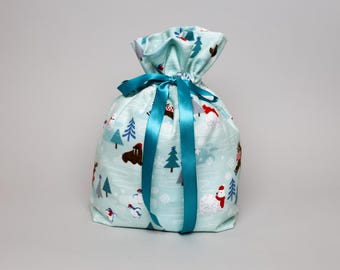 Reusable Fabric Gift Bag - Arctic Animals Light Blue