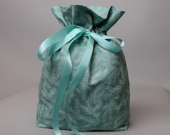 Reusable Fabric Gift Bag - Teal Branches