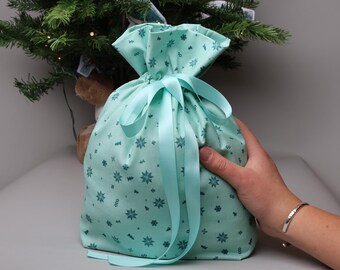 Reusable Fabric Gift Bag - Teal Knit Toss