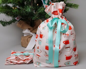 Reusable Fabric Gift Bag - Pink Mugs