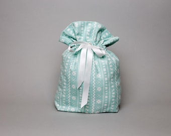 Reusable Fabric Gift Bag - Blue Fair Isle