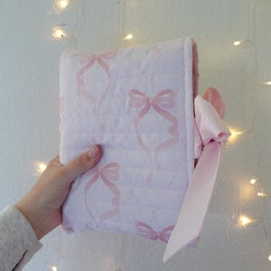 Handmade Quilted Bible Sleeve: Pink Bow Floral Cotton Cover