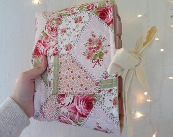 Quilted Floral Bible Cover: Rose Bow, Handmade Sleeve