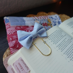 Blue Bible Bow Bookmark Fabric Bookmark with Bow Christian Gift for Women Scripture Bookmark Bible Study Accessory