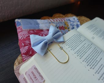 Blue Fabric Bow Bookmark: Christian Bible Study Gift