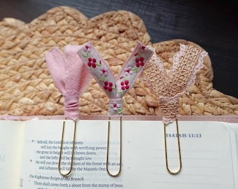 Handmade Pink Petals Bible Page Markers: Floral Lace Accents, Set of 3