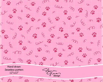 Cat Paws Birthday Party Seamless Pattern Kittens Surface Digital paper Scrapbook Junk Journal DIY Craft Repeating Pattern Cat Lover Pink