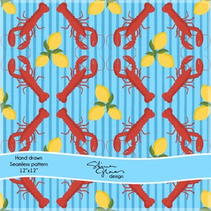 Lobster and Lemon Seamless Pattern – Amalfi Coast Summer Digital Paper – Nautical Printable Clipart for Sublimation & Crafts