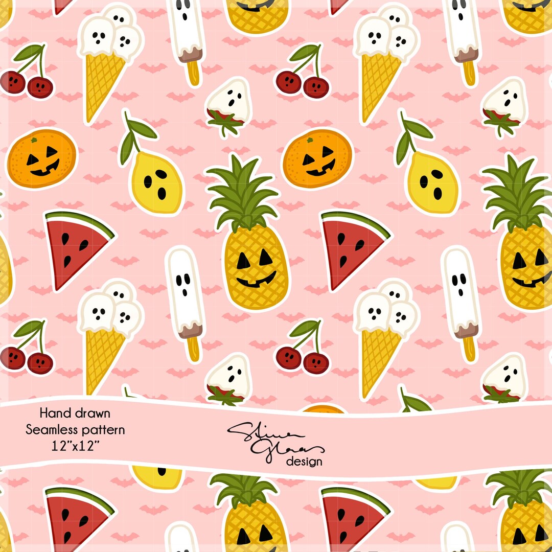 Cute Summerween Fruit Pattern – Pink Halloween Ice Cream & Ghost