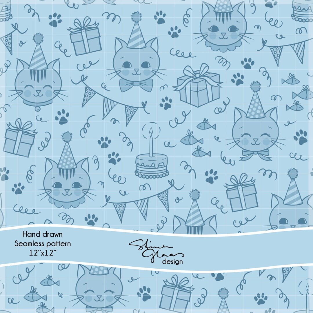 Cat Birthday Party Pattern Kittens Seamless Pattern Surface Digital ...