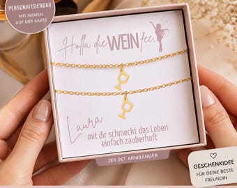 Friendship bracelet set "Partner in Wine" – set of 2 bracelets with wine glass charms – gift for best friend – gold or silver