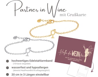 Bracelet silver or gold with wine glass, friendship bracelet, gift, partner in wine, girlfriend