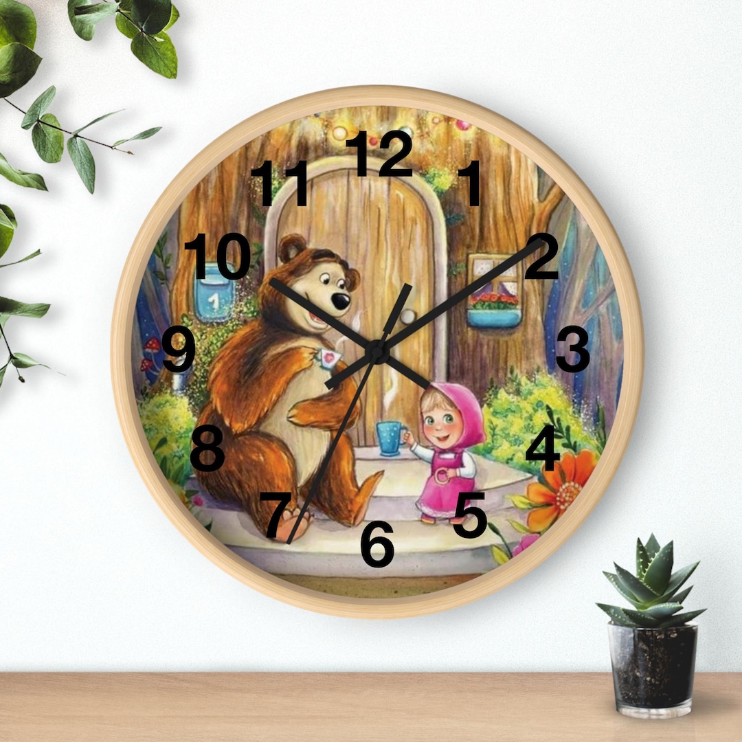 masha-and-the-bear-wall-clock-kids-room-wall-clock-nursery-room-clock