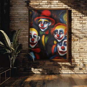 Abstract Clown Digital Wall Art - Vibrant Circus Artwork - Surreal Printable Decor for Eclectic Spaces - Colorful Clown Portraits