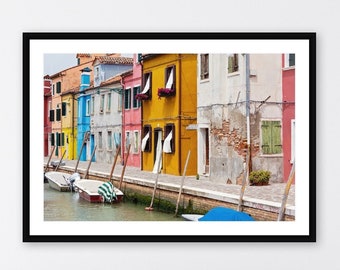 Italy Wall Art Burano Italy Photography Print, Large Color Wall Art Print, Venice Burano Canal Architecture Decor