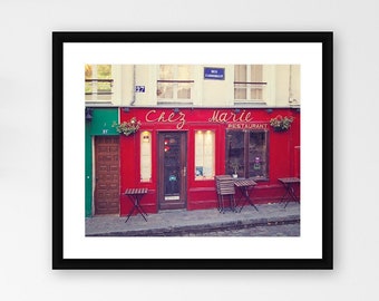 Paris Montmartre Cafe Photography Print, Kitchen Wall Art Decor, Travel Photography, Chez Marie Montmartre Paris Cafe Print