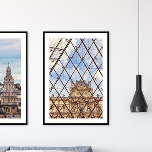 Paris Photography Print, Louvre Pyramid Architecture Travel Photo Art Print, Vertical Minimalist Paris Wall Art Print image 2