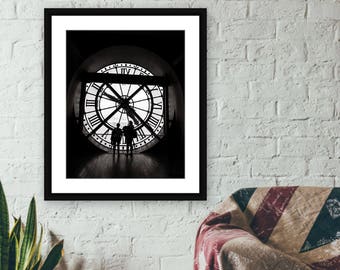 Black and White Paris Photography Print, Monochrome Paris Clock Print, Paris Clock at the Musee D'Orsay Photograph