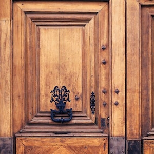 Paris France Door Photography Print: Rustic Door Knocker Wall Art