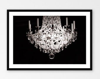 Paris Black and White Photography Decor, French Chandelier Wall Art, Fine Art Travel Photography Print