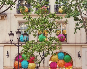 Paris Wall Art Print – Colorful Umbrellas Le Village Royal, Paris Architecture Travel Photo