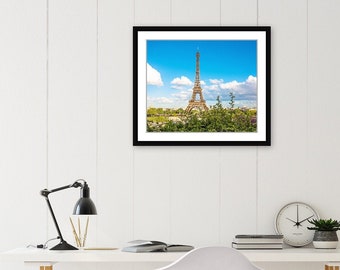 Eiffel Tower Wall Art Print, Paris Bedroom Wall Decor, Paris Photography Poster, Eiffel Tower Clouds from Trocadero