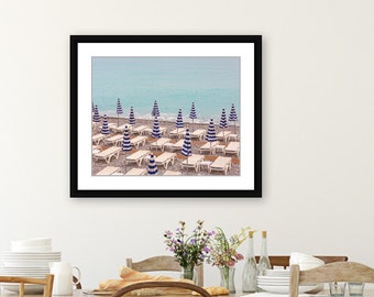 French Riviera Beach Photography Print, Nice France Travel Wall Art, Summer Vacation Decor, Nice France Beach Umbrellas