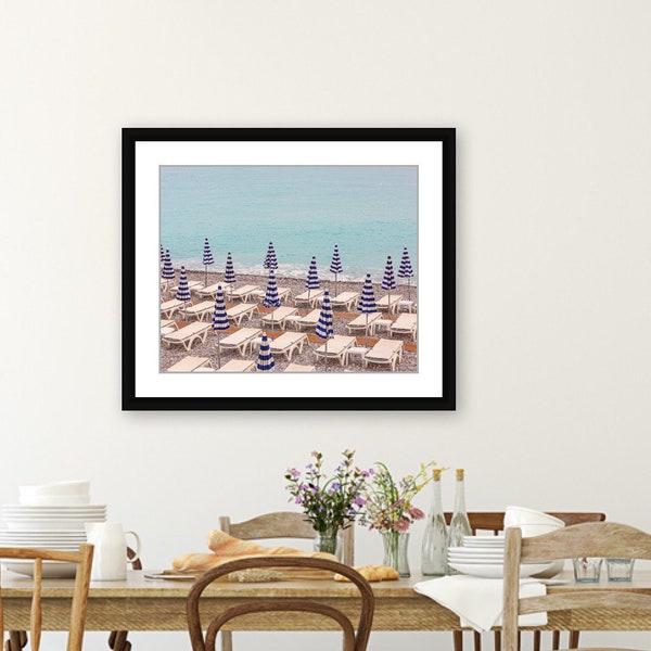 French Riviera Beach Photography Print, Nice France Travel Wall Art, Summer Vacation Decor, Nice France Beach Umbrellas