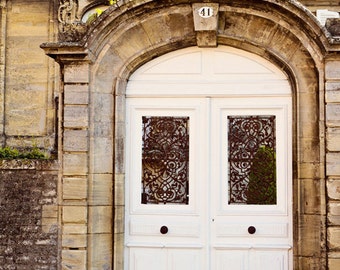 Decoración rústica de casa de campo francesa / Lámina fotográfica artística de puerta blanca / Decoración de pared