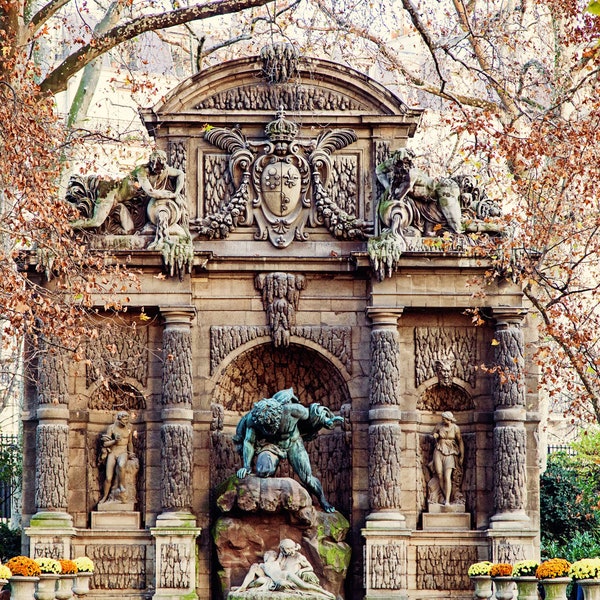 Paris Medici Fountain in Autumn, Paris Photography Print, Luxembourg Gardens Fine Art Photograph