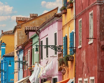 Italy Wall Art Print, Burano Italy Architecture Photography Decor, Pastel Venice Italy Burano Canal Decor, Large Giftable Poster Wall Art