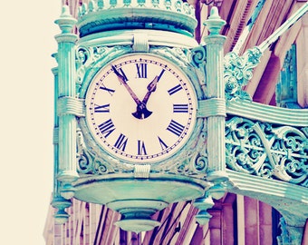 Chicago Architecture Print: Mint Green Clock, Urban Wall Art