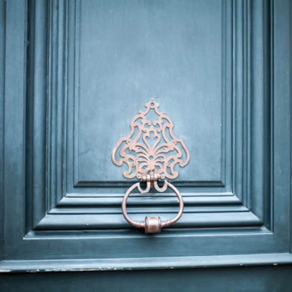 Parisian Blue Door Knocker Photograph, Rustic Minimalist Travel Decor, Paris Door Photography, Paris France Wall Art Poster Print