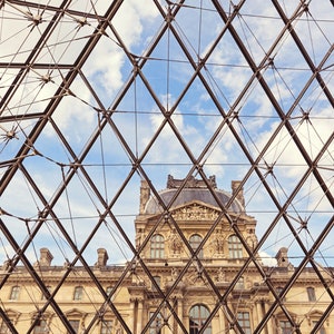 Paris Photography Print, Louvre Pyramid Architecture Travel Photo Art Print, Vertical Minimalist Paris Wall Art Print Color