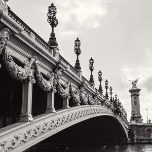 Paris Black and White Photography Print Parisian Art Nouveau Bridge Giftable Travel Wall Art Decor Pont Alexandre III Photo Poster Print