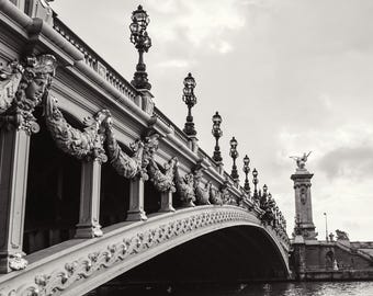 Paris Bridge Photography Print: Pont Alexandre III, Black and White Travel Art