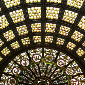 Fotografía de Chicago, Impresión fotográfica de bellas artes con cúpula de vitral Tiffany, Impresión de arquitectura geométrica clásica de Chicago, Arte mural grande imagen 1