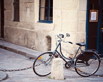 Paris Bicycle Photography Print: Classic French Street Scene